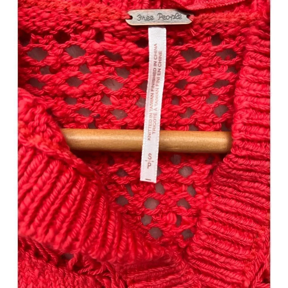 NWT Free People Sedona Open Knit Cropped Cardigan in Guava Berry, Size Small